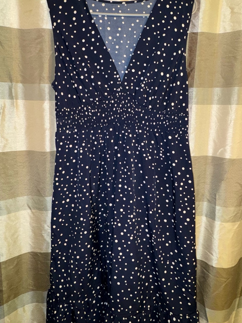 SHEIN Navy Polka Dot V-Neck Midi Dress